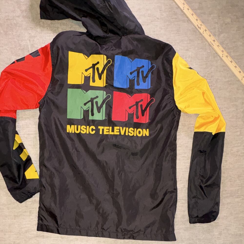 MTV Vintage Y2K Men's Colorblock Windbreaker Jacket Hooded 1/4 Zip Logo Size M - Picture 5 of 8